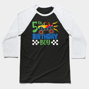 5 Year Old 5th Birthday Boy Monster Truck Car Baseball T-Shirt